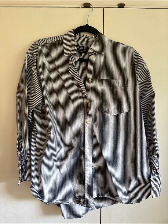 J. Crew Tops - J. Crew Étienne Oversized Fit Navy and White Stripe Button-Down Shirt